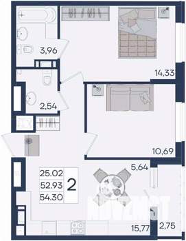 2-к квартира, вторичка, 54м2, 9/18 этаж