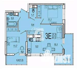 2-к квартира, вторичка, 62м2, 3/22 этаж