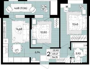 2-к квартира, вторичка, 54м2, 7/18 этаж