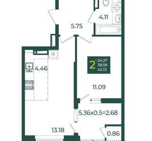 2-к квартира, вторичка, 42м2, 17/18 этаж