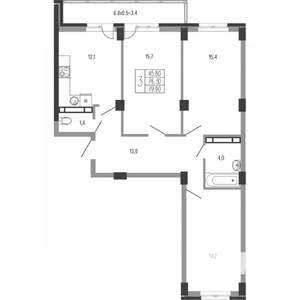 3-к квартира, вторичка, 82м2, 14/15 этаж