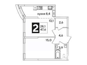 2-к квартира, вторичка, 48м2, 5/16 этаж