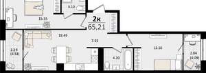 2-к квартира, вторичка, 65м2, 12/13 этаж