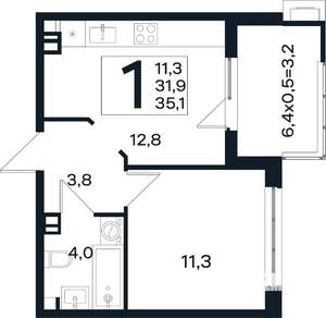 1-к квартира, вторичка, 35м2, 2/4 этаж