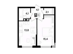 1-к квартира, строящийся дом, 40м2, 3/16 этаж