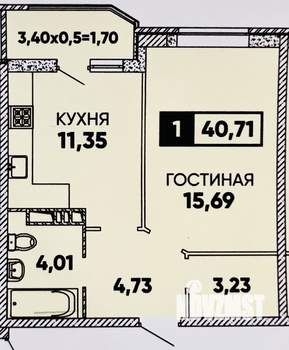 1-к квартира, вторичка, 39м2, 4/17 этаж