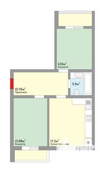 2-к квартира, вторичка, 57м2, 3/3 этаж