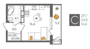 Студия квартира, вторичка, 30м2, 17/24 этаж