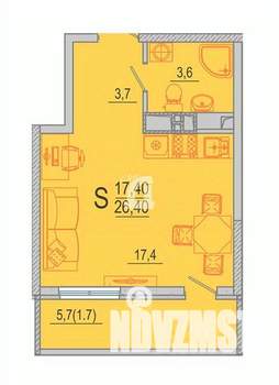 Студия квартира, вторичка, 26м2, 12/15 этаж