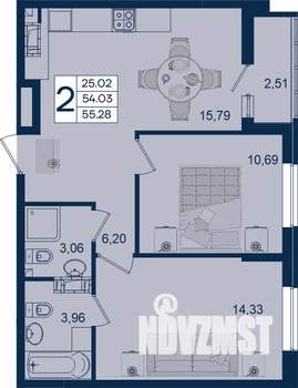 2-к квартира, вторичка, 55м2, 10/18 этаж