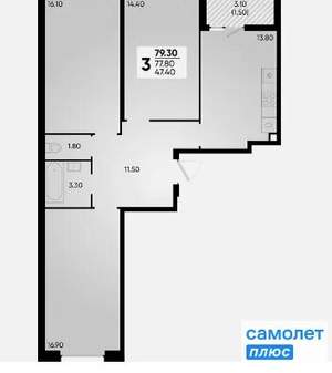 3-к квартира, вторичка, 79м2, 12/18 этаж