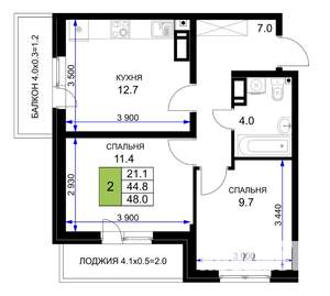 2-к квартира, вторичка, 48м2, 10/16 этаж