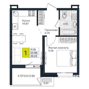 1-к квартира, вторичка, 38м2, 2/8 этаж