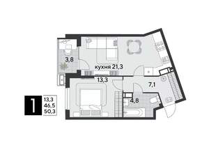 1-к квартира, вторичка, 50м2, 12/18 этаж