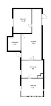 2-к квартира, вторичка, 50м2, 1/1 этаж