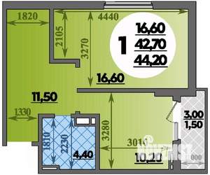 1-к квартира, строящийся дом, 44м2, 18/22 этаж