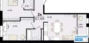 2-к квартира, вторичка, 68м2, 10/18 этаж