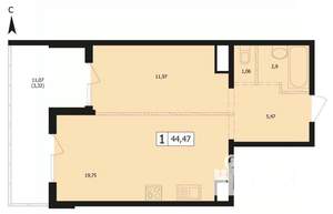 1-к квартира, строящийся дом, 41м2, 3/25 этаж