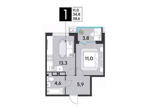 1-к квартира, вторичка, 39м2, 13/18 этаж