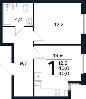 1-к квартира, вторичка, 40м2, 1/4 этаж