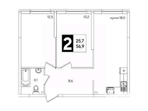 2-к квартира, вторичка, 57м2, 1/16 этаж
