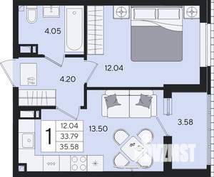 1-к квартира, вторичка, 36м2, 6/9 этаж