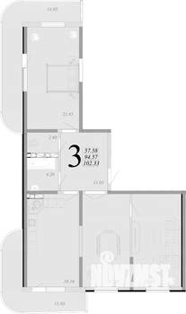 3-к квартира, вторичка, 102м2, 9/16 этаж