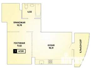 2-к квартира, вторичка, 50м2, 5/22 этаж