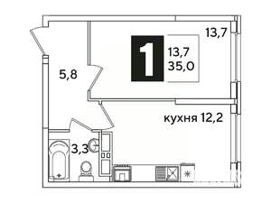 1-к квартира, вторичка, 35м2, 13/16 этаж