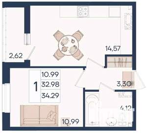 1-к квартира, вторичка, 34м2, 5/18 этаж