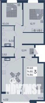 3-к квартира, вторичка, 77м2, 16/18 этаж