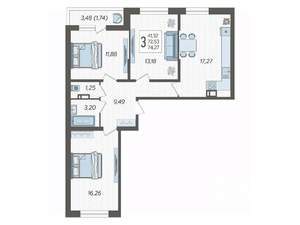 3-к квартира, вторичка, 74м2, 13/19 этаж