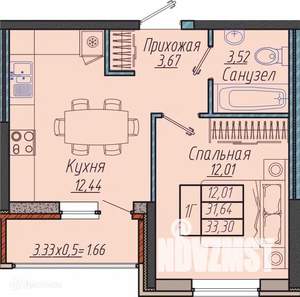 1-к квартира, вторичка, 34м2, 6/9 этаж