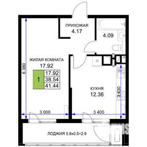 1-к квартира, вторичка, 41м2, 14/16 этаж