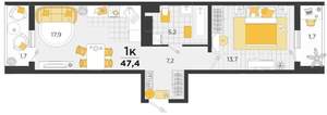 1-к квартира, вторичка, 50м2, 12/22 этаж