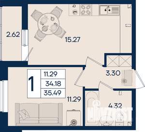 1-к квартира, вторичка, 35м2, 2/18 этаж