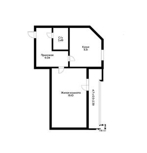 1-к квартира, вторичка, 43м2, 3/16 этаж