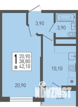 1-к квартира, вторичка, 42м2, 10/22 этаж