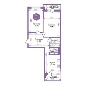 2-к квартира, вторичка, 70м2, 22/24 этаж