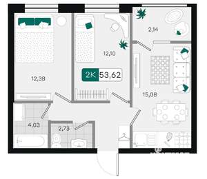 2-к квартира, вторичка, 54м2, 5/9 этаж