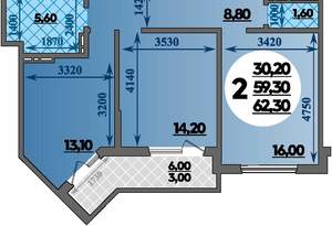 2-к квартира, вторичка, 62м2, 22/22 этаж