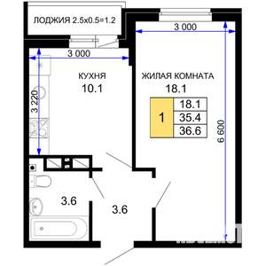 1-к квартира, строящийся дом, 37м2, 13/16 этаж