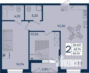 2-к квартира, вторичка, 64м2, 2/18 этаж