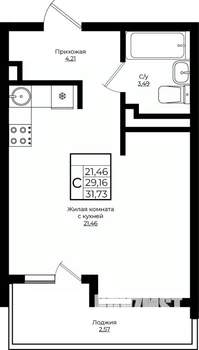 Студия квартира, вторичка, 32м2, 2/9 этаж