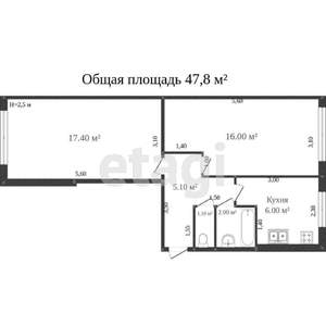 2-к квартира, вторичка, 45м2, 1/5 этаж