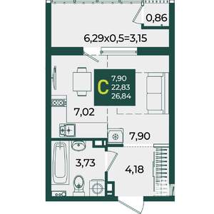 Студия квартира, вторичка, 27м2, 8/18 этаж