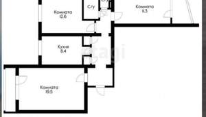 3-к квартира, вторичка, 73м2, 6/9 этаж