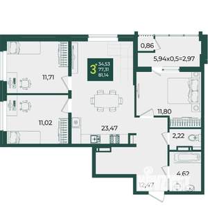 3-к квартира, вторичка, 81м2, 18/18 этаж