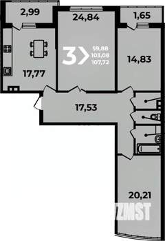 3-к квартира, вторичка, 108м2, 10/19 этаж