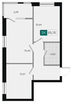 2-к квартира, вторичка, 55м2, 6/9 этаж